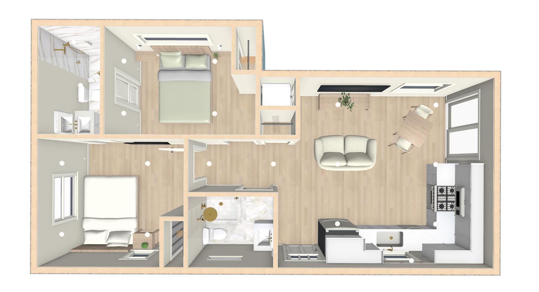The Beech Plan - 2 Bedroom ADU Floor Plan
