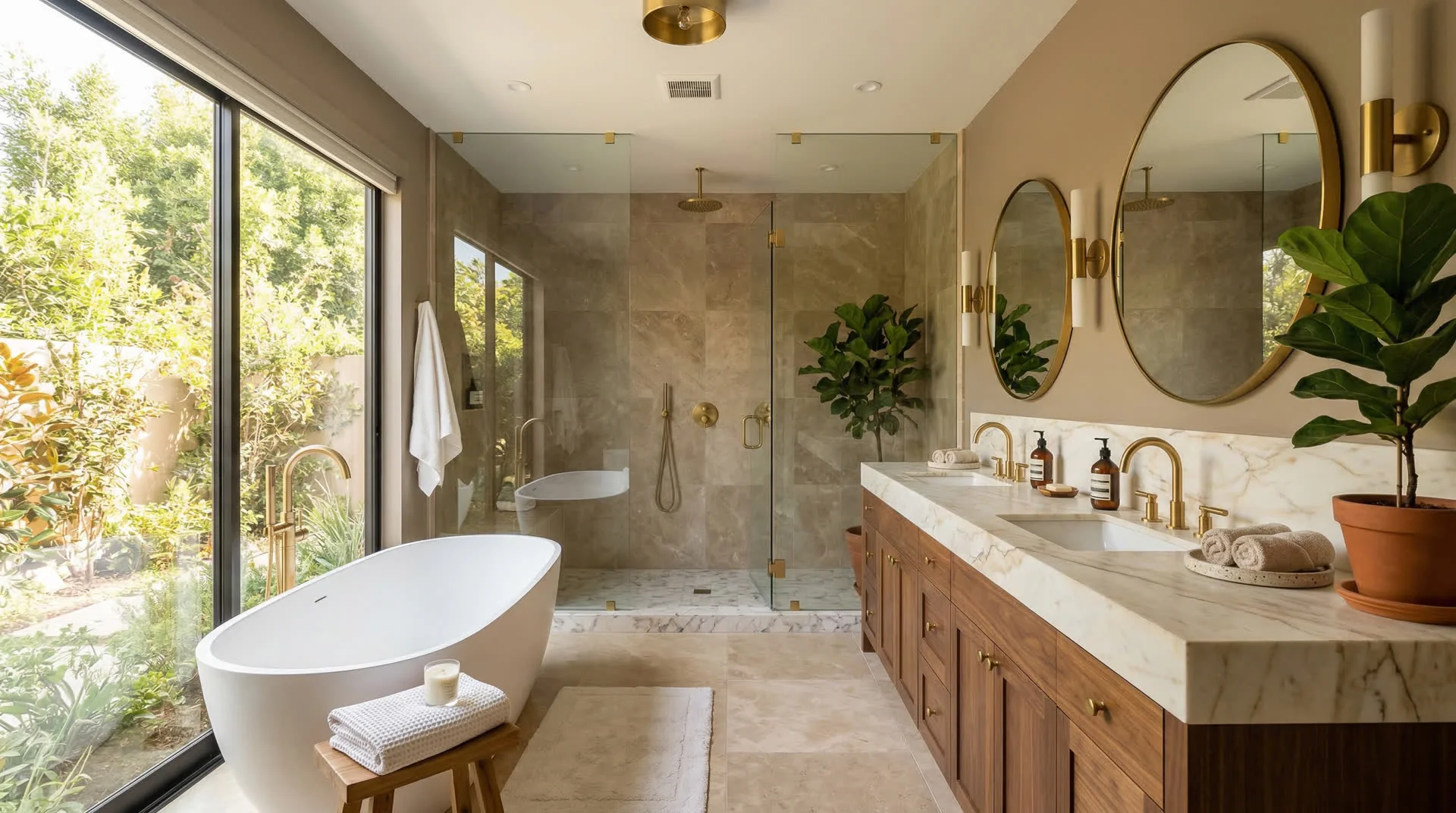 Luxury bathroom remodel in Los Angeles with freestanding tub and walk-in shower