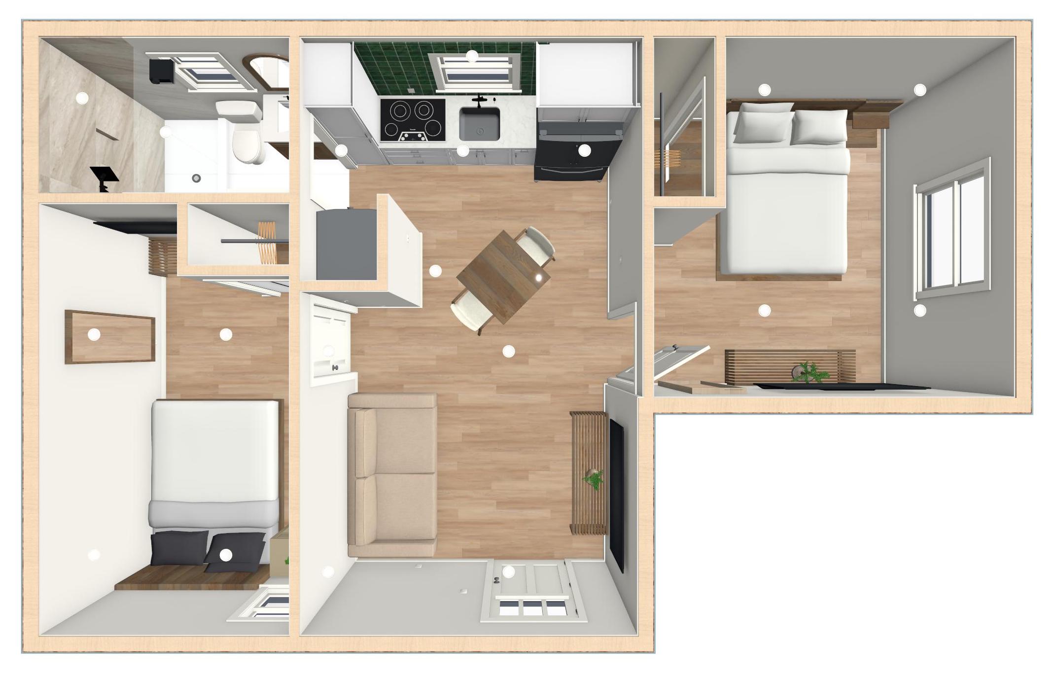 The Hickory Plan - 1 Bedroom ADU Floor Plan