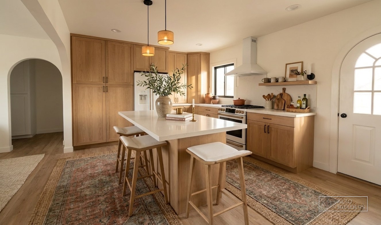 Hermar - kitchen with white oak cabinetry and waterfall island