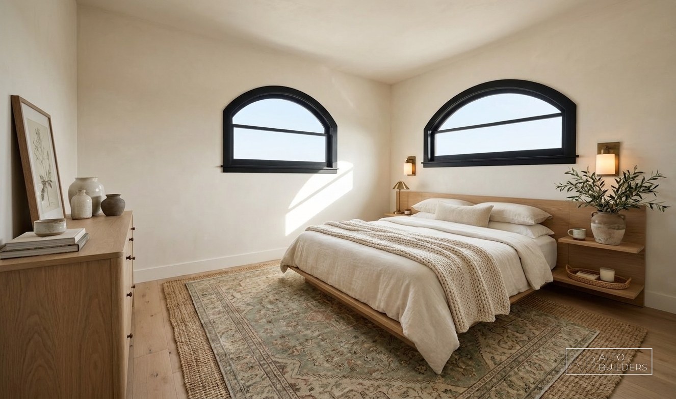 Hermar - secondary bedroom with paired arched clerestory windows