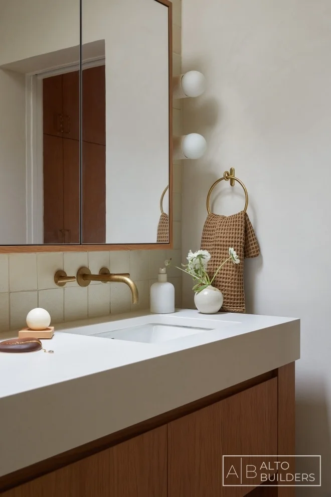 Silver Lake Bathroom – Brass Faucet and Zellige Tile Close-Up