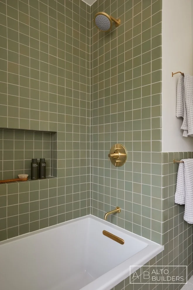 Silver Lake Bathroom – Secondary Bath Sage Green Tub Surround