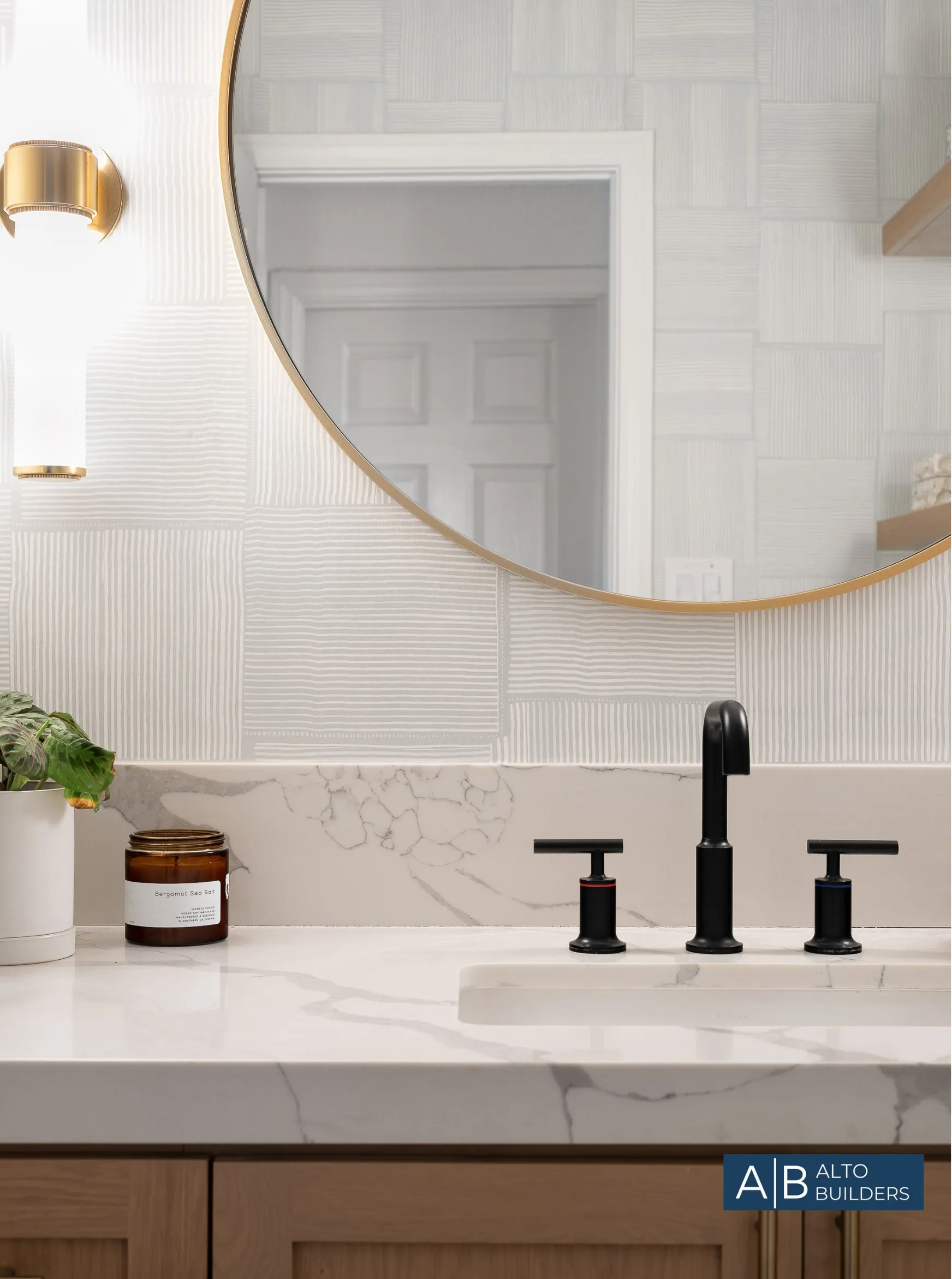 Silver Lake Contemporary Kitchen – Sage-Green Island with Natural Oak Cabinetry