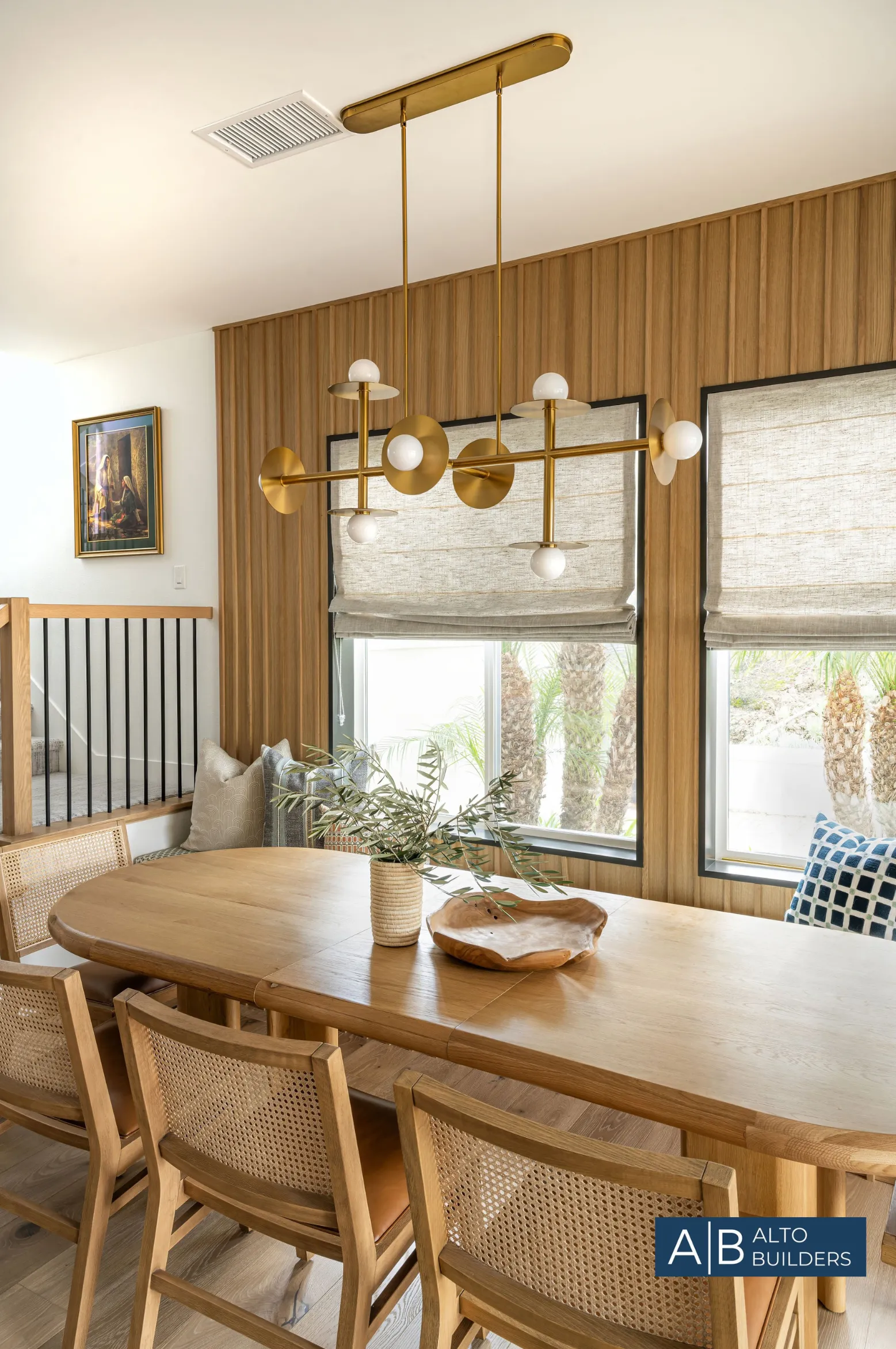 Valley View Eclectic Refresh – Dining Banquette with White-Oak Slats