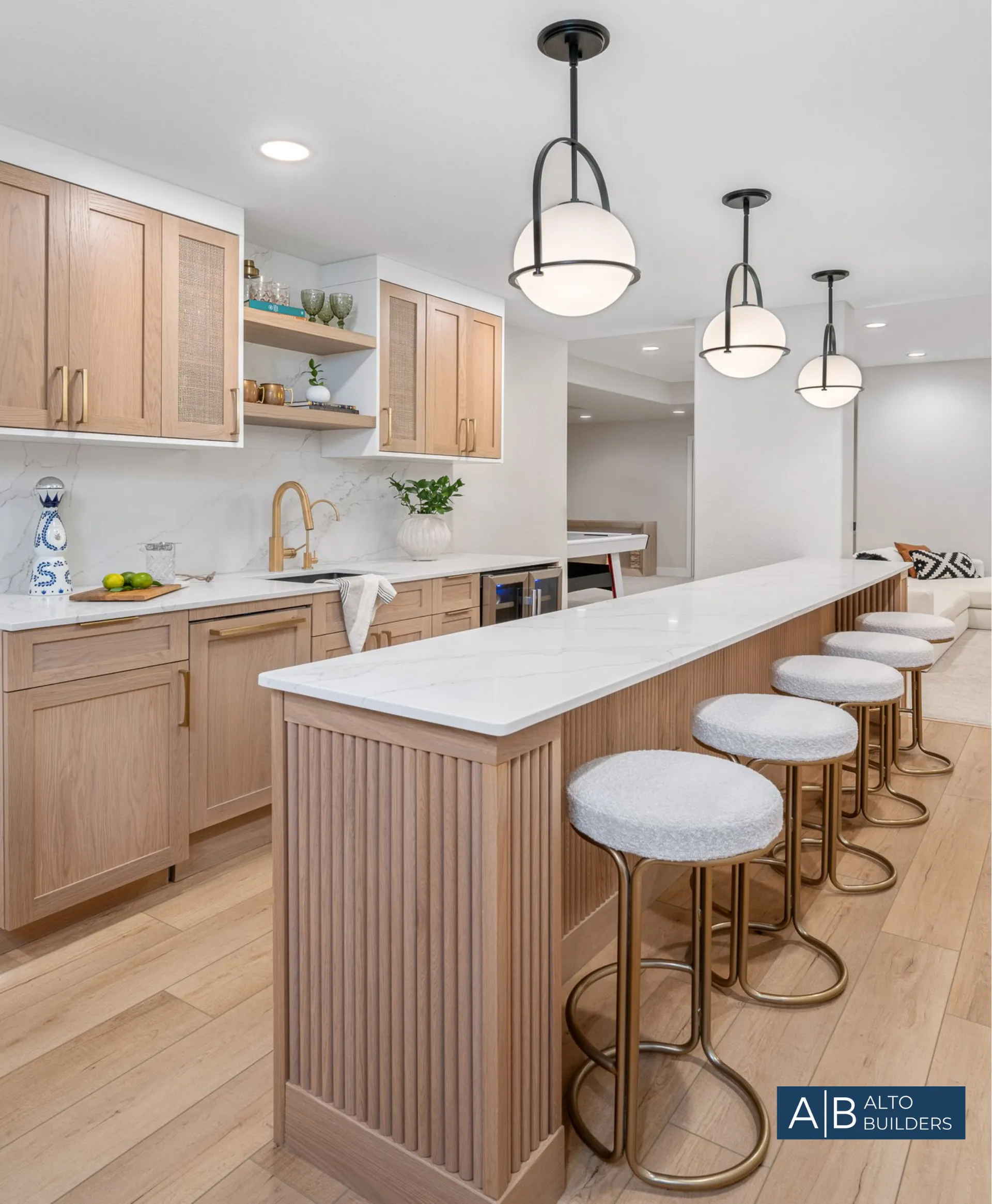Westlake Village Soft-Modern Kitchen – Dining Bay with Plantation Shutters
