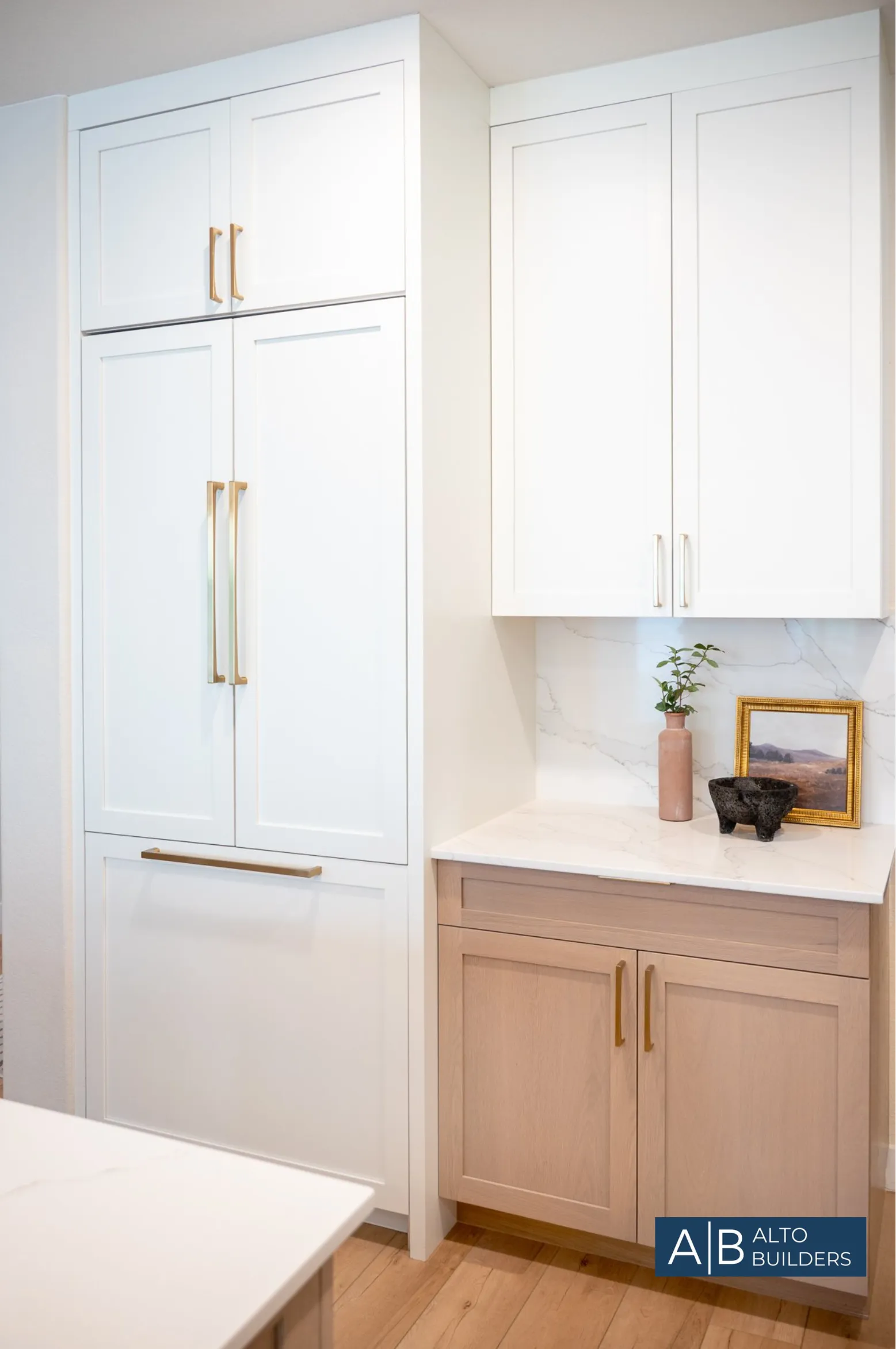 Westlake Village Soft-Modern Kitchen – Fluted Walnut Bar Details