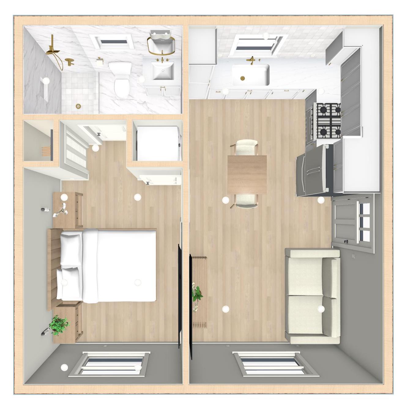 The Redwood Plan - 1 Bedroom ADU Floor Plan