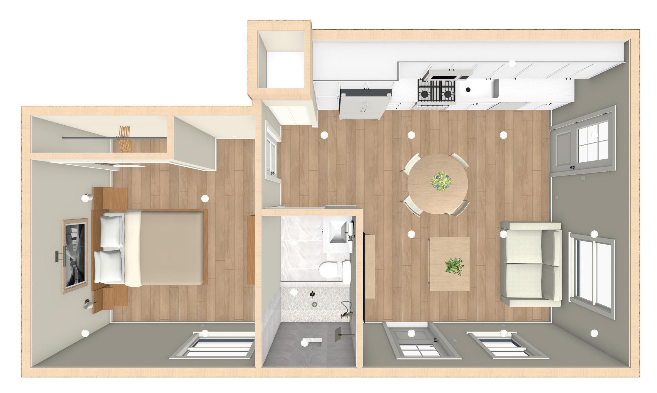 The Rosewood Plan - 1 Bedroom ADU Floor Plan