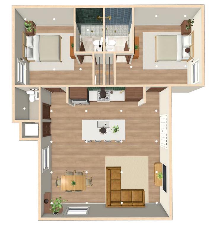 The Sequoia Plan - 2 Bedroom ADU Floor Plan